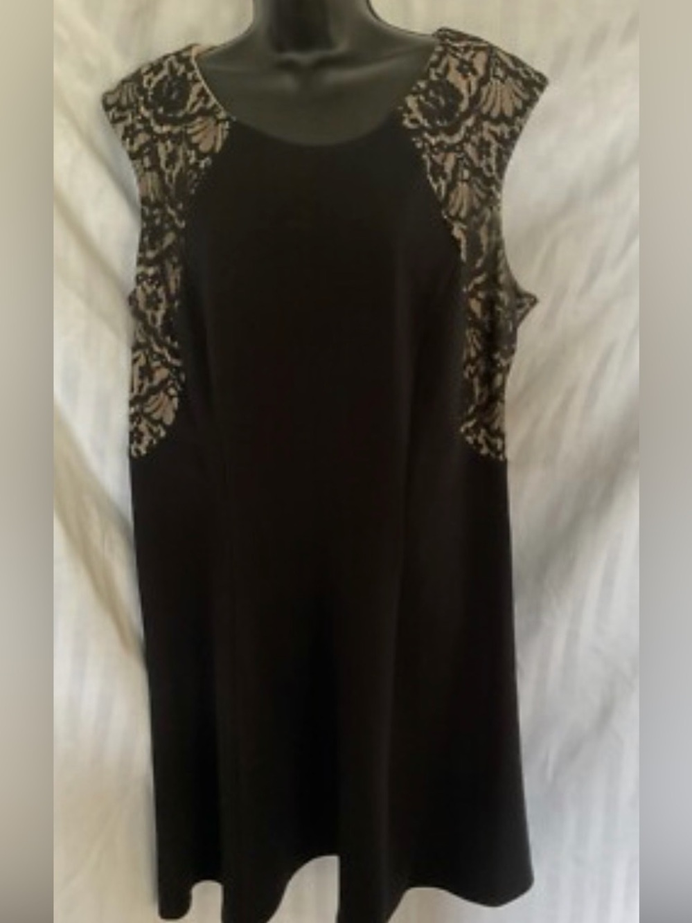 Dress Barn Black Midi Dress with Nude Lace Insets